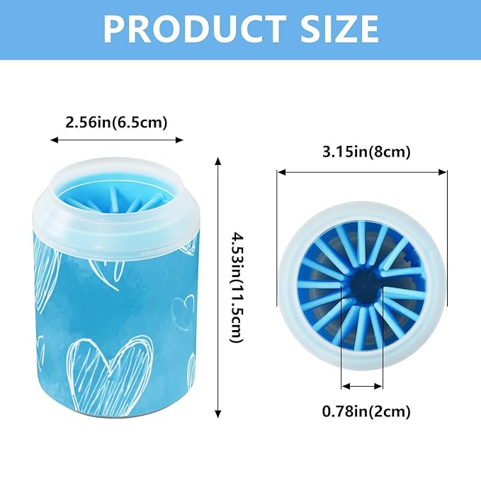 Dog Paw Cleaner Cups for Dogs Pets Foot Washer Paw Scrubber for Medium Small Dogs Cats Cleaning Cup White Hearts Sky Blue