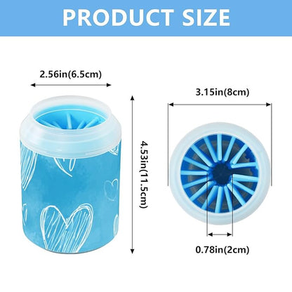 Dog Paw Cleaner Cups for Dogs Pets Foot Washer Paw Scrubber for Medium Small Dogs Cats Cleaning Cup White Hearts Sky Blue