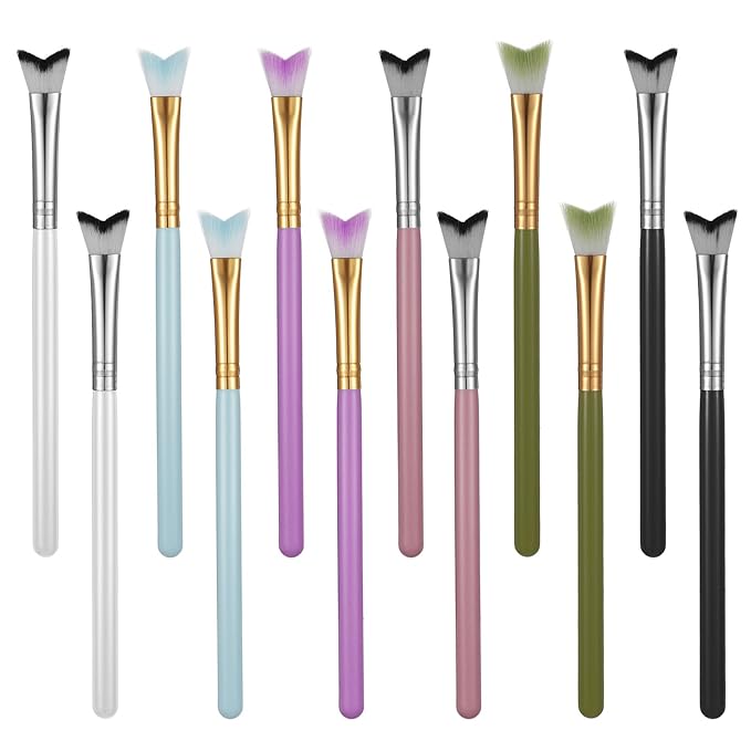 12PCS Lash Shampoo Brushes,Fishtail Lash Wash Brush,Lashes Cleaning Brush for Face Home and Salon Eyelashes Extension Deep Cleanings, Soft Makeup Remover,6 Colors