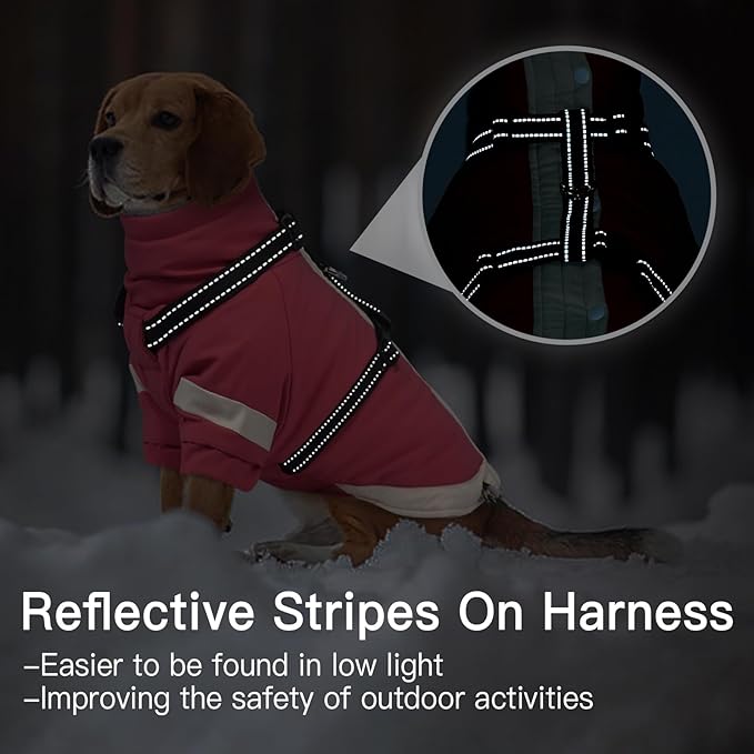 XL Winter Coat for Medium Dogs,Reflective Harness Built in | Turtleneck Dog Snowsuit with Sleeves for Snow Day Keep Warm,Outdoor Activities Water-Repellent & Windproof Jacket(Pink)