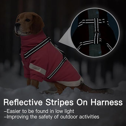 XL Winter Coat for Medium Dogs,Reflective Harness Built in | Turtleneck Dog Snowsuit with Sleeves for Snow Day Keep Warm,Outdoor Activities Water-Repellent & Windproof Jacket(Pink)