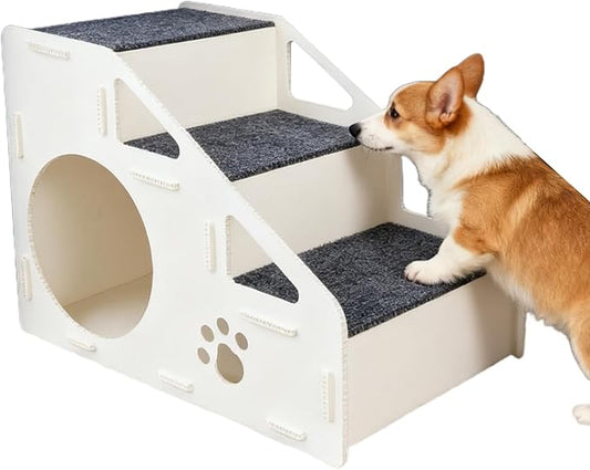 Dog Steps - 4-Step Non-Slip Pet Stairs | Puppy House Ladder, Dog Ramp, Foldable Lightweight Design for Easy Storage, Perfect for Small, Medium, and Large Dogs, as Well as Cats to Access
