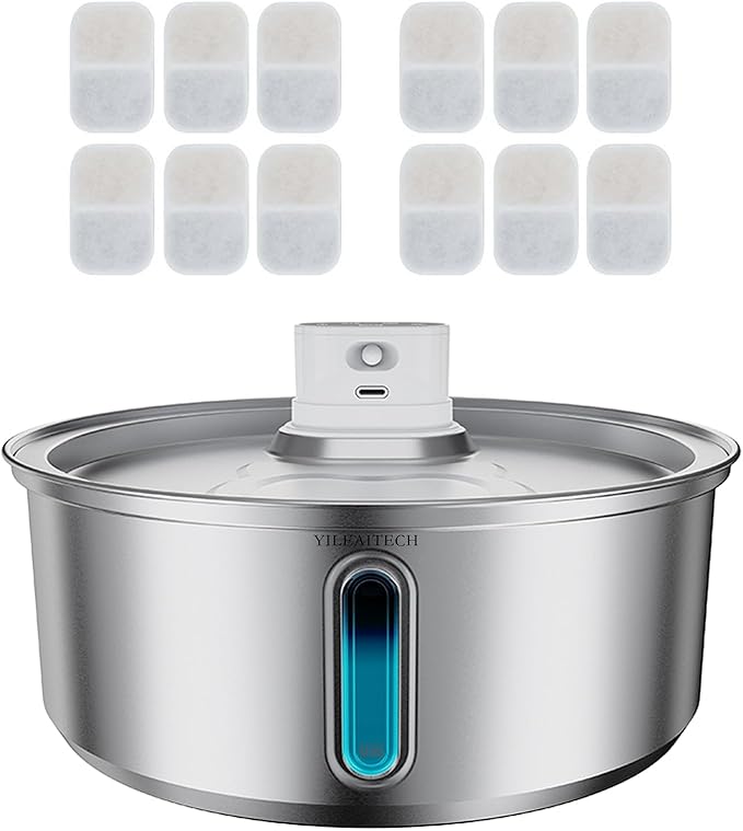 Wireless Cat Water Fountain Stainless Steel, Battery Operated, Cordless Pet Water Fountain for Cats & Dogs with Motion Sensor, Ultra Quiet Pump, 12 Filters (SS, 8L)