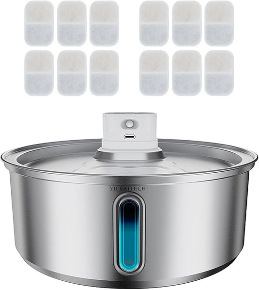 Wireless Cat Water Fountain Stainless Steel, Battery Operated, Cordless Pet Water Fountain for Cats & Dogs with Motion Sensor, Ultra Quiet Pump, 12 Filters (SS, 8L)