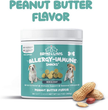 Allergy Relief & Probiotic Chews for Dogs – Immune, Gut & Digestive Health Supplement – Seasonal Allergy, Itching & Yeast Support with Skin & Coat Benefits – Dog Treats with Probiotics (90 Chews)