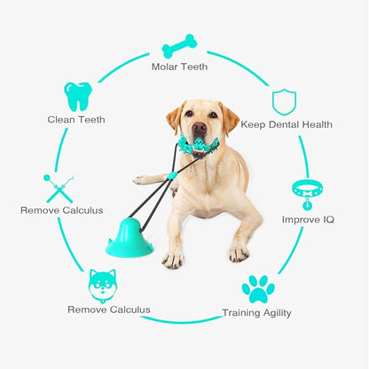 Guardians Dog Chew Toy with Suction Cup for Aggressive Chewers, Puppy Training Treats Food Dispensing Toothbrush Pet Teeth Cleaning Rope Toys for Small Medium Dogs (Blue Cactus)