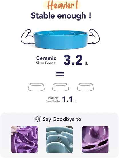 LE TAUCI Ceramic Slow Feeder Dog Bowls for Small and Medium Breed, 1.5 Cups Elevated Dog Bowl for Fast Eaters, Puzzle Bowl for Small Dogs and Cats, Vortex Blue