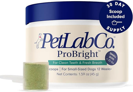 PetLab Co. ProBright Dental Powder - Dog Breath Freshener - Teeth Cleaning Made Easy – Targets Tartar & Bad Breath - Formulated for Small Dogs - Packaging May Vary