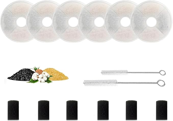 12 Pcs Cat Water Fountain Filters Compatible with Cornnpet 74Oz/2.2L Pet Fountains, Replacement Filter Kit with Sponges & Brushes, Triple Filtration for Fresh Clean Water