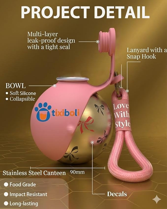 Dog Water Bottle with Bowl, 2 in 1 10oz Stainless Steel Small Portable Dog Water Bottle Cup Dispenser no Spill, Convenient Companion Cup for Pets Walking Hiking Travel(2PCS-C)