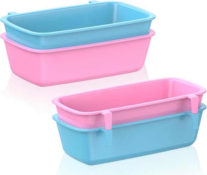 Pawfly 4 Pcs Cage Cups Hanging Plastic Bird Cage Feeders with Hooks 10 oz Rabbit Feeders for Cages Rabbit Food Bowls Waterers Bunny Cage Feeding Dishes for Small Pets Parrots Hamsters Guinea Pigs