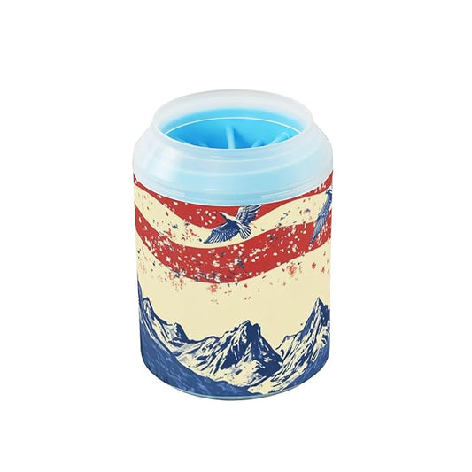 Dog Paw Cleaner Mudbuster Dog Foot Washer for Small Medium Large Dogs Cats Premium Pet Supplies July 4th Flags Mountains Blue