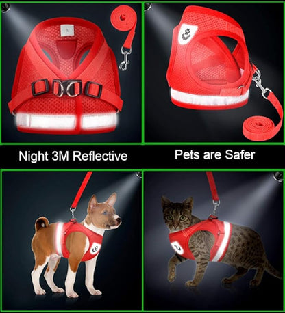 Cat Harnesses and Puppy Harness with Leashes Set, Escape Proof Cat Harness, Adjustable Reflective Soft Mesh Vest Fit Puppy Kitten Rabbit Ferrets's Outdoor Harness