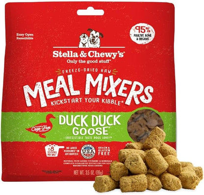 Stella & Chewy's Freeze-Dried Raw Duck Duck Goose Meal Mixers - Dog Food Topper and Mixer - Made with 95% Cage-Free Poultry, Organs & Bone - Perfect for Picky Eaters - Grain-Free - 3.5 oz