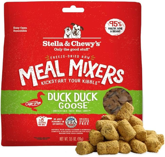 Stella & Chewy's Freeze-Dried Raw Duck Duck Goose Meal Mixers - Dog Food Topper and Mixer - Made with 95% Cage-Free Poultry, Organs & Bone - Perfect for Picky Eaters - Grain-Free - 3.5 oz