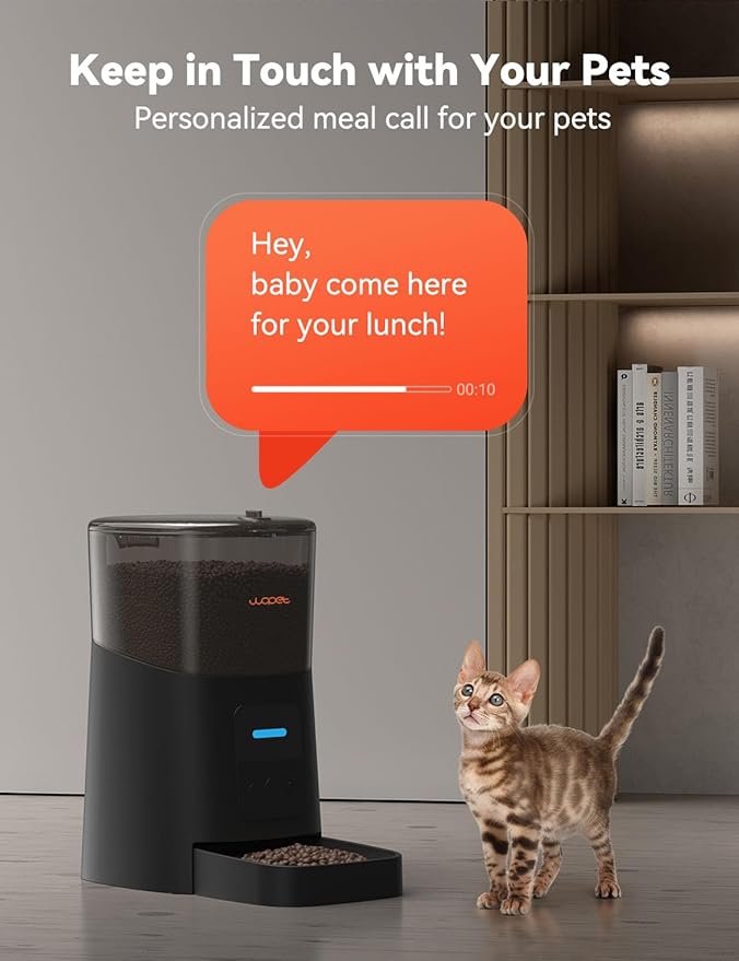 WOPET 6L Automatic Cat Feeder,Wi-Fi Enabled Smart Pet Feeder for Cats and Dogs,Auto Dog Food Dispenser with Portion Control, Distribution Alarms and Voice Recorder Up to 15 Meals per Day