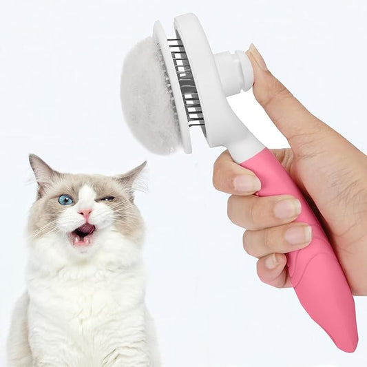 Cat Grooming Brush, Pets Skin Friendly Self Cleaning Slicker Massage Brushes for Shedding Dogs Cats Hair Gentle Remove Loose Undercoat with Long or Short Hairs for All Fur Type- UPGRADED (pink)