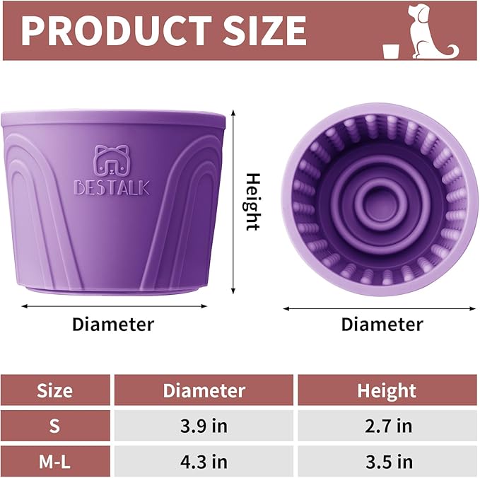 Dog Lick Bowl, Bestalk Anxiety Relief Slow Feeder Dog Freeze Lick Mat Treat Dispenser, Non-Slip Licking Bowl Enrichment Toys for Small Medium and Large Breed Dogs, BPA Free Silicone(Purple,S)