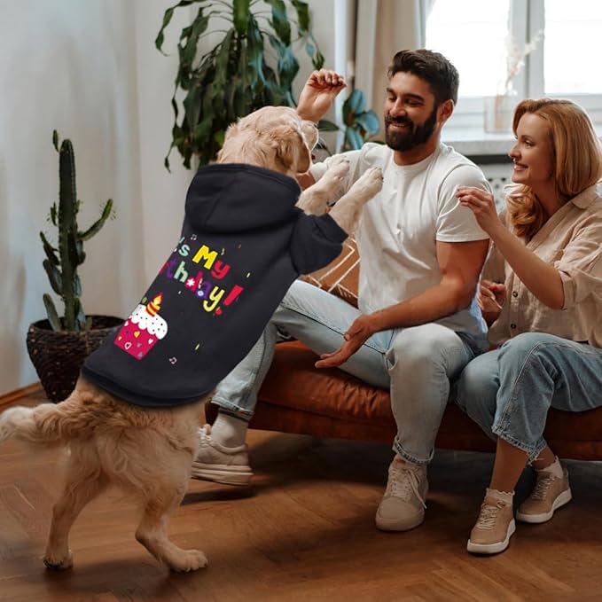 GreenJoy Dog Sweater Dog Hoodie Cold Weather Coat Hooded Sweatshirt for Puppies,Cats, Small Medium Large Dogs (Black(It's My Birthday), X-Small)