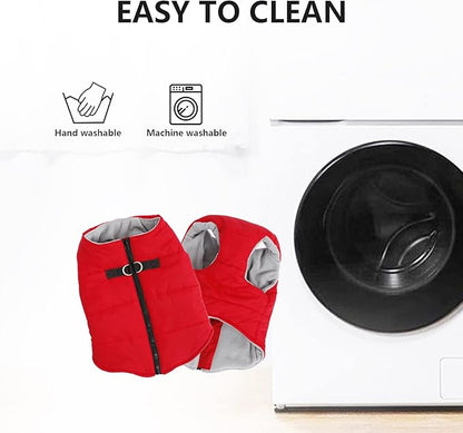 Geyecete Dog Bulldog Clothes Dog Cotton Padded Coat Thick Winter Warm Vest Waistcoat Cold Weather Jacket Clothing for French Bulldog Coat-Red-L