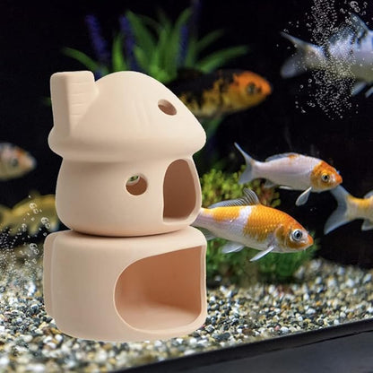 ZYHW Aquarium Decor Ceramic Mushroom House with Cave Set Ornament Fish Tank Landscape Decoration for Small Shrimp for Goldfishes to Rest (Yellow)