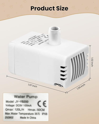 Replacement Pump for PawPoll Cat Fountain - Cats Water Fountain Pump Ultra Quiet LED Lights Pet Water Dispenser