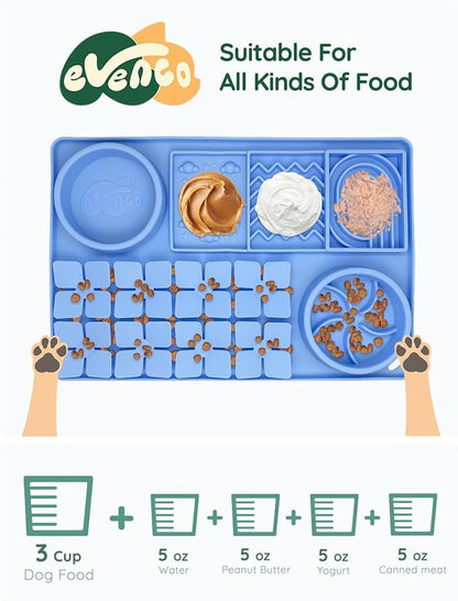 Slow Feeder Bowl for Dogs and Cats, Silicone Lick Mat & Snuffle Mat with Suction Cups - Interactive Puzzle Feeder, Slow Eating, Keep Busy and Reduce Vomiting (15.75" x 10.5" Light Blue)