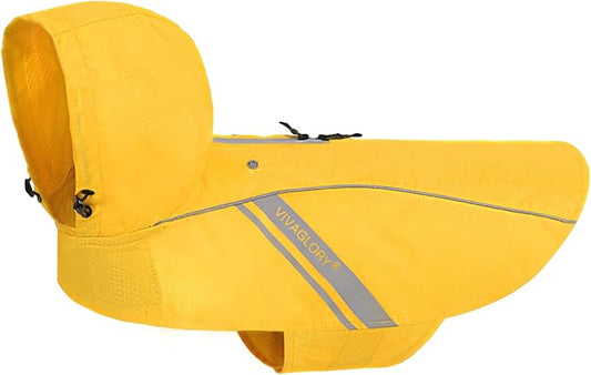 VIVAGLORY Wetoff Dog Raincoat, Rain Coat for Dog All Seasons Adventure, Rain Jacket with Harness Hole & Hood, Reflective Lightweight Waterproof for Doggy & Puppy, XS, Yellow