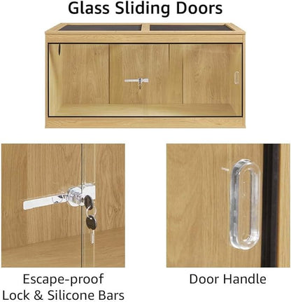 unipaws 110 Gallon Reptile Tank for Lizards, Bearded Dragon Enclosure Terrarium, Large Stackable Cage with Glass Sliding Doors and Lock and Cable Port, Nature