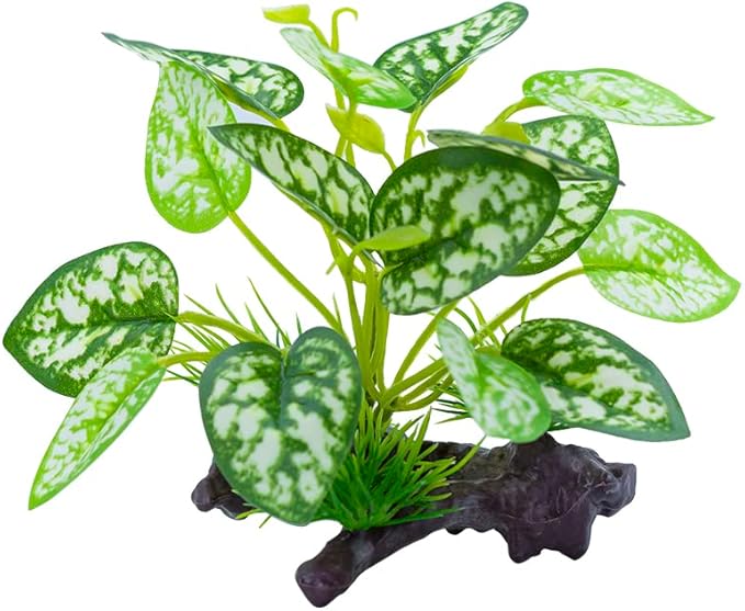 MRTIOO 2 pcs Reptile Artificial Plants, Terrarium Plants Decorations Supplies, Amphibian Habitat Hideout Tank Accessories, Rainforest Ground Plant