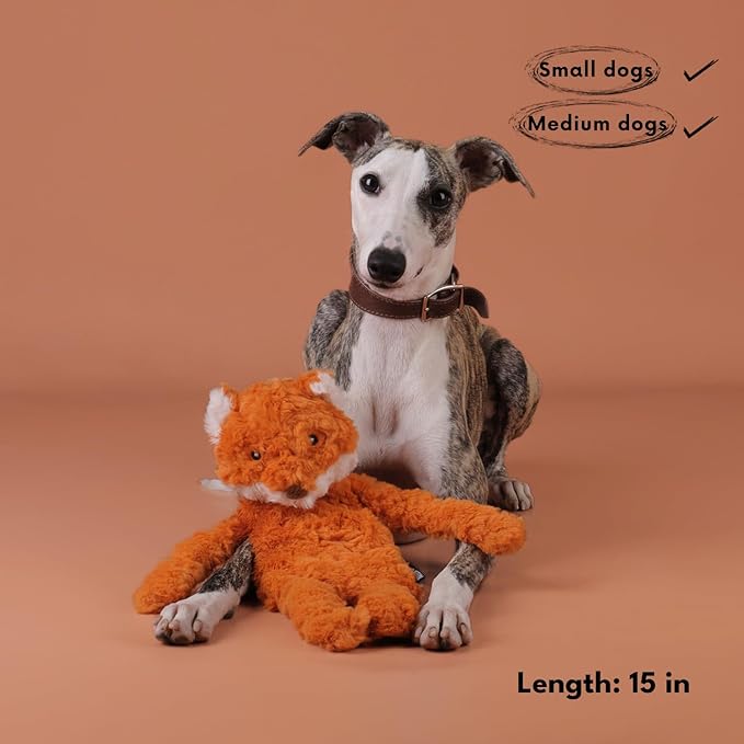 CHEWFFON Stuffless Dog Toy, Interactive Dog Toys, Plush Puppy Squeaky Toy with Fox Design, Puppy Puzzle Toys Stress Release Game for Boredom, Crinkle Snuffle Puzzle for Small Medium and Large Dogs