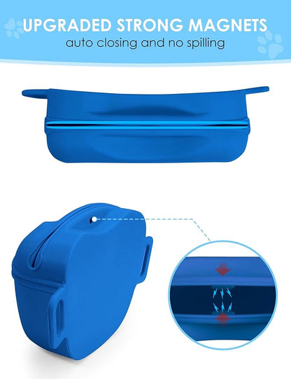 Dog Treat Pouch with Training Clicker, Upgrade Stronger Magnetic Closure to Avoid Spilling, 1.67 Cup Silicone Treat Bag Fanny Pack with Waist Belt for Pet Training Walking (Blue)