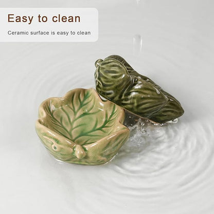 Hamster Food Bowl, 2 Packs Ceramic Leaf Hamster Bowls Guinea Pig Food Dish Water Bowls for Gerbil Mouse Chinchilla Hedgehog