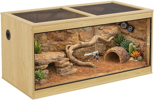 unipaws 110 Gallon Reptile Tank for Lizards, Bearded Dragon Enclosure Terrarium, Large Stackable Cage with Glass Sliding Doors and Lock and Cable Port, Nature