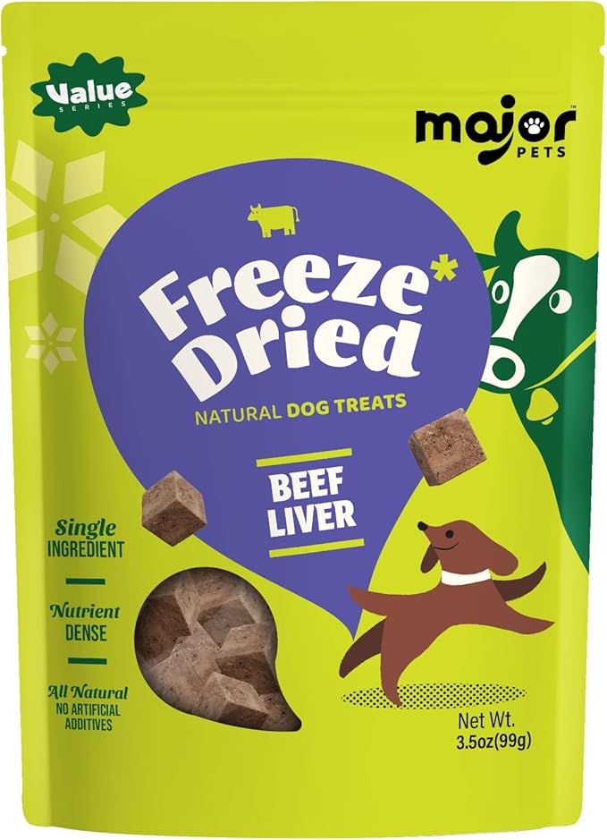 MAJOR PETS Freeze Dried Raw Beef Liver Dog Treats,Single Ingredient,All Natural,No Additives-Healthy Training Treats or Meal Topper for All Dogs-3.5 Ounce (Pack of 1)