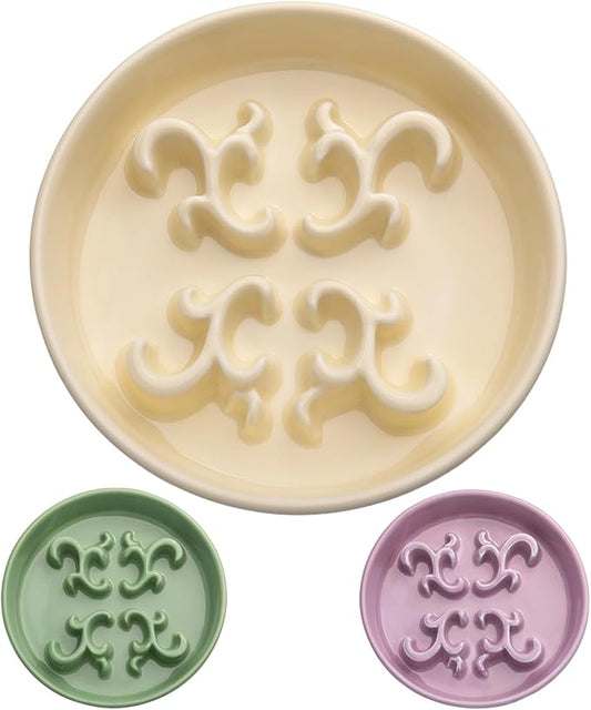 Slow Feeder Dog Bowl, 0.6 Cups Ceramic Dog Food Dish for Fast Eaters Small Breed, Puzzle Bowl for Small Dogs and Cats(Yellow)