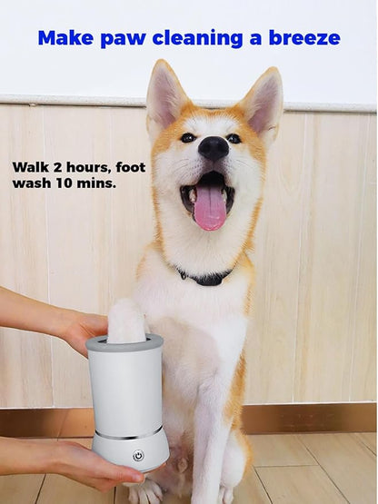 Automatic Dog Paw Cleaner Cup, Electric Dog Paw Washer with Soft Silicone Bristles, USB Rechargeable, 2-Speed Rotation, Easy Clean Paw Wash for Dogs (White)