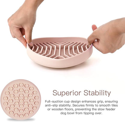 Slow Feeder Dog Bowls, Puzzle Silicone Dog Feeding Bowls with Suction Cups, Anti-Choking, Non-Slip Design, Reduces Boredom, Anxiety, Ideal for Medium to Small Dogs & Cats - XAQMHSW (Pink)