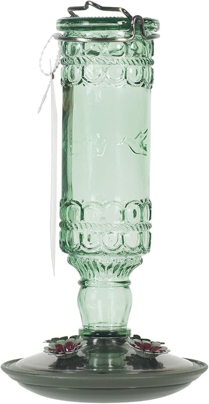 Perky-Pet Glass Bottle Hummingbird Feeder - Outdoor Garden Décor Humming bird Feeder, 8108-1SR - 10 Fl Oz Nectar Capacity - Durable Green Antique Design - Hang from Tree, Porch, Deck, Hook