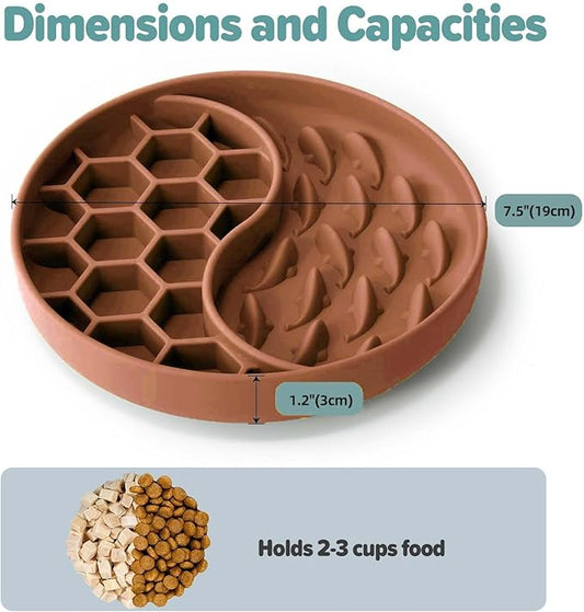 Slow Feeder Dog Bowls, Silicone Pet Food Bowls with Suction Cups, Non-Slip Dog Feeding Slow Down Pet Eating Speed for Fast Eaters, Anxiety Relief & Fun Added (Brown)