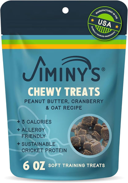 Jiminy's Chewy Training Treats for Dogs, Low Calorie, Hypoallergenic Insect Protein, Made in USA, 6oz, Peanut Butter & Cranberry (Pack of 1)