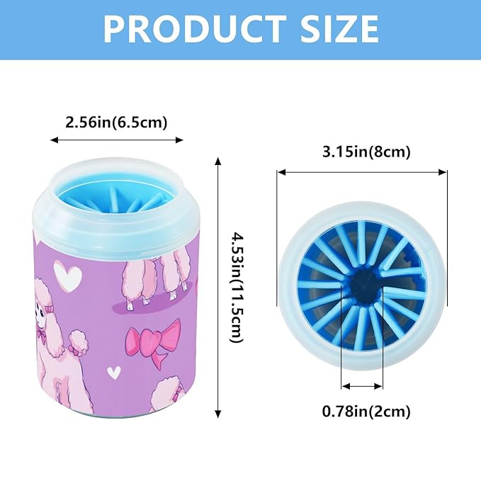 Dog Paw Cleaner Mudbuster Dog Foot Washer for Small Medium Large Dogs Cats Premium Pet Supplies Purple Cute Poodles Hearts Rainbows Ribbons