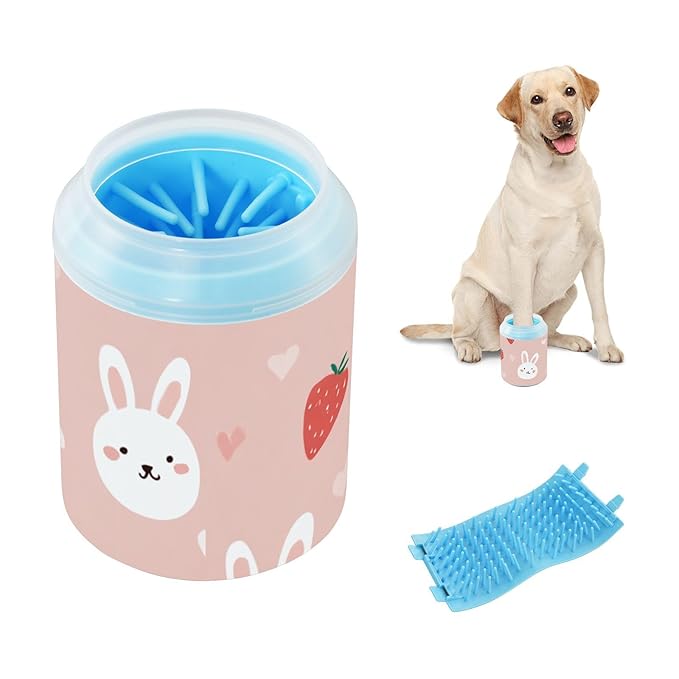 Dog Paw Cleaner Mudbuster Dog Foot Washer for Small Medium Large Dogs Cats Premium Pet Supplies Bunny Pink Strawberries