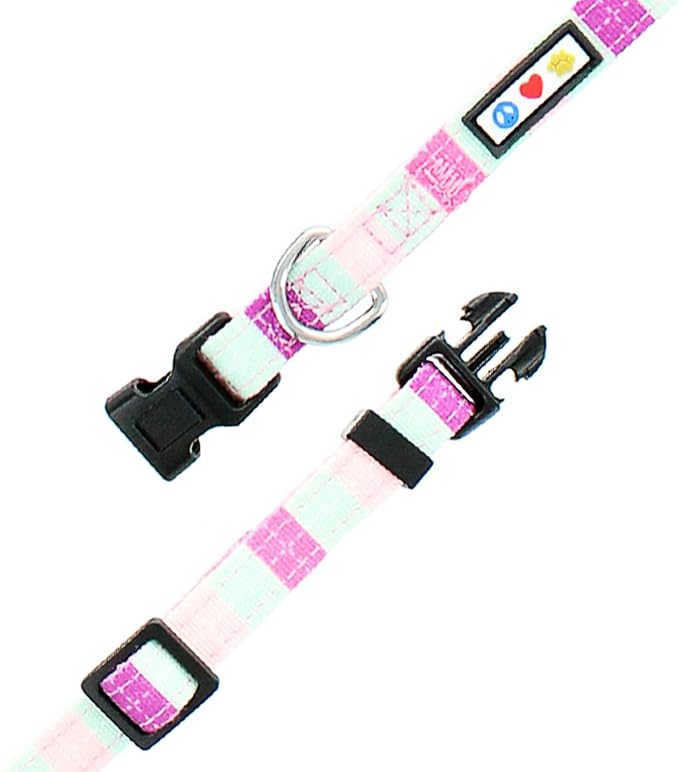 Pawtitas Pet Soft Adjustable Solid Color Nylon Puppy/Dog Collar Personalized Dog Collar Embroidered Customize w Pet Name & Phone Number Small Teal/Pink/Purple