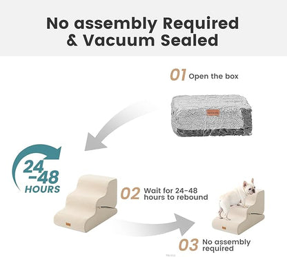 Gardner Pet Dog Stairs for Small Dogs 22.8" H, 5-Step Beige Curved Pet Stairs, Dog Steps for High Bed, Couch (24-30 in) with Durable Non-Slip Waterproof Fabric Cover and CertiPUR-US Certified Foam