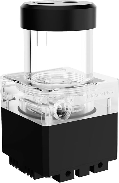 dracaena.io High Flow 650L/H PC Water Pump Combo with Colorful LED and 125ml 100mm (3.8in) Reservoir – 12W, 0.7A, 65mm x 65mm x 165mm (2.6 x 2.6 x 6.5in), Black