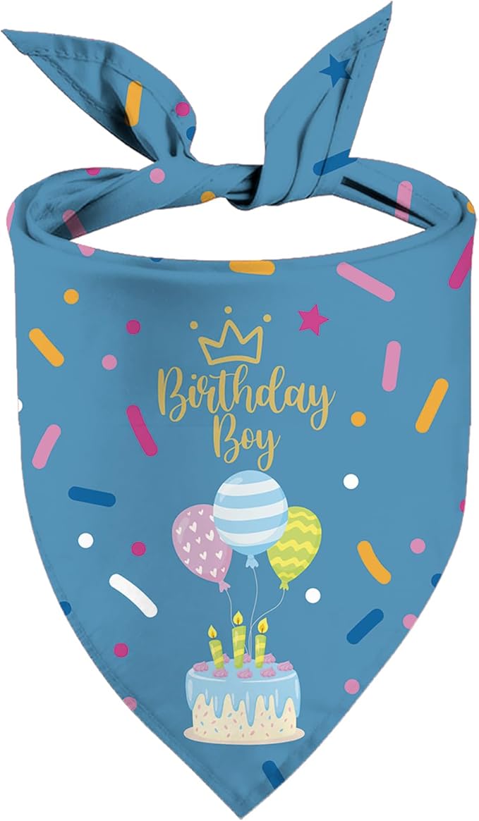 Birthday Boy Dog Bandana Puppy Scarf, Adjustable Triangle Double-Layer Reversible Pet Bandanas for Dogs Boy Birthday Party XL
