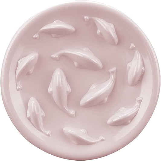 Slow Feeder Bowl for Cats and Small Dogs,Cilkus Fish Pool Design, Fun Interactive Bloat Stop Puzzle Feeder Bowl Healthy Eating Diet Made of Melamine Food Grade Material Dishwasher Safe (Pink)