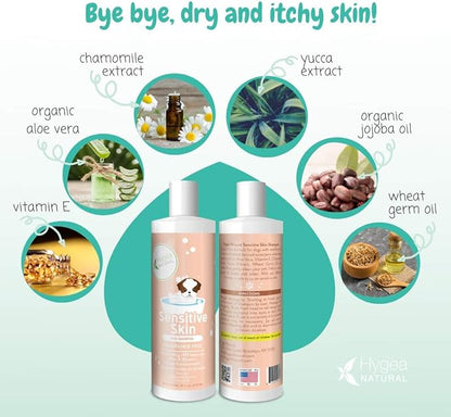 Hygea Natural Sensitive Skin Dog Shampoo - Nourishing Pet Shampoo for Dogs – Oatmeal Formula with Aloe and Vitamin E – Fragrance Free - Natural Ingredients, 16 oz