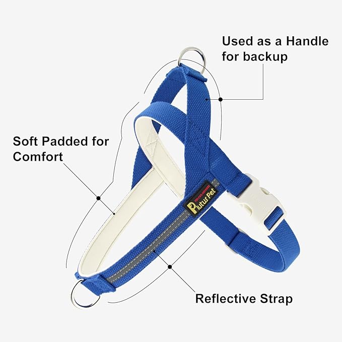 Plutus Pet Cotton Dog Harness and Leash Set, Reflective and Soft Padded, Quick Fit Vest Harness, for Small, Medium and Large Dogs, Royal Blue, L